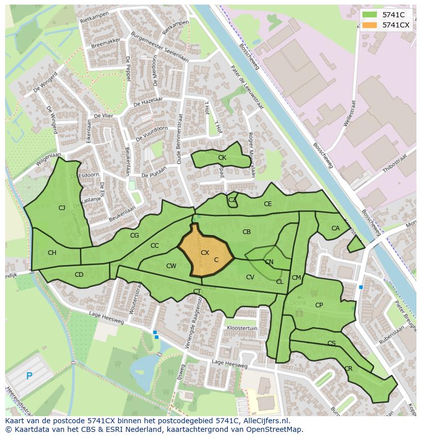 Afbeelding van het postcodegebied 5741 CX op de kaart.