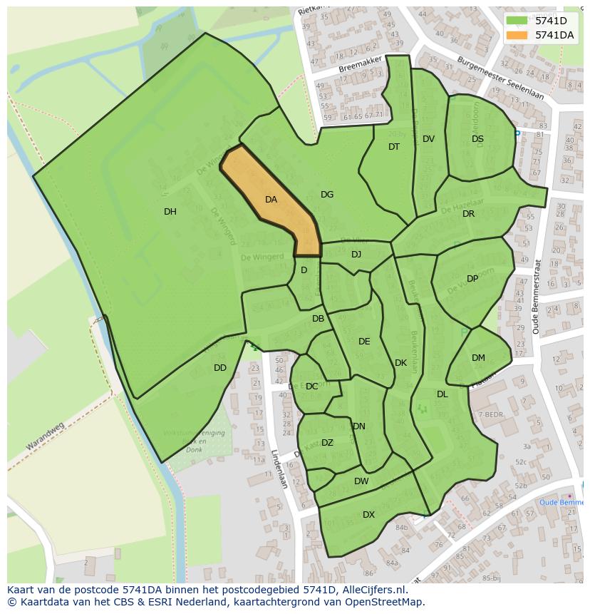 Afbeelding van het postcodegebied 5741 DA op de kaart.