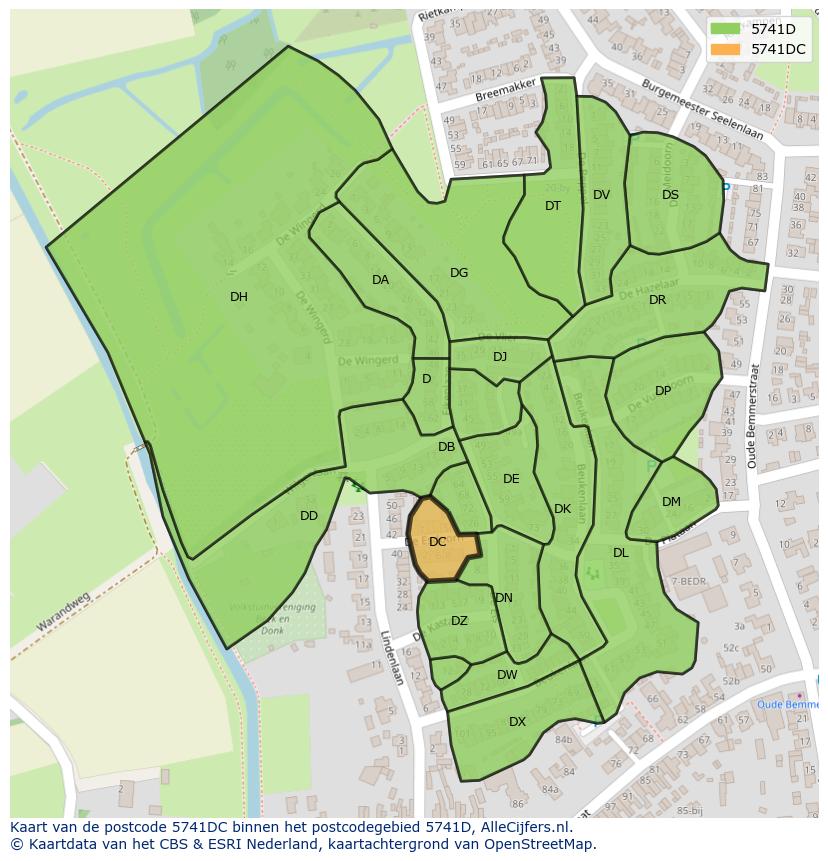 Afbeelding van het postcodegebied 5741 DC op de kaart.