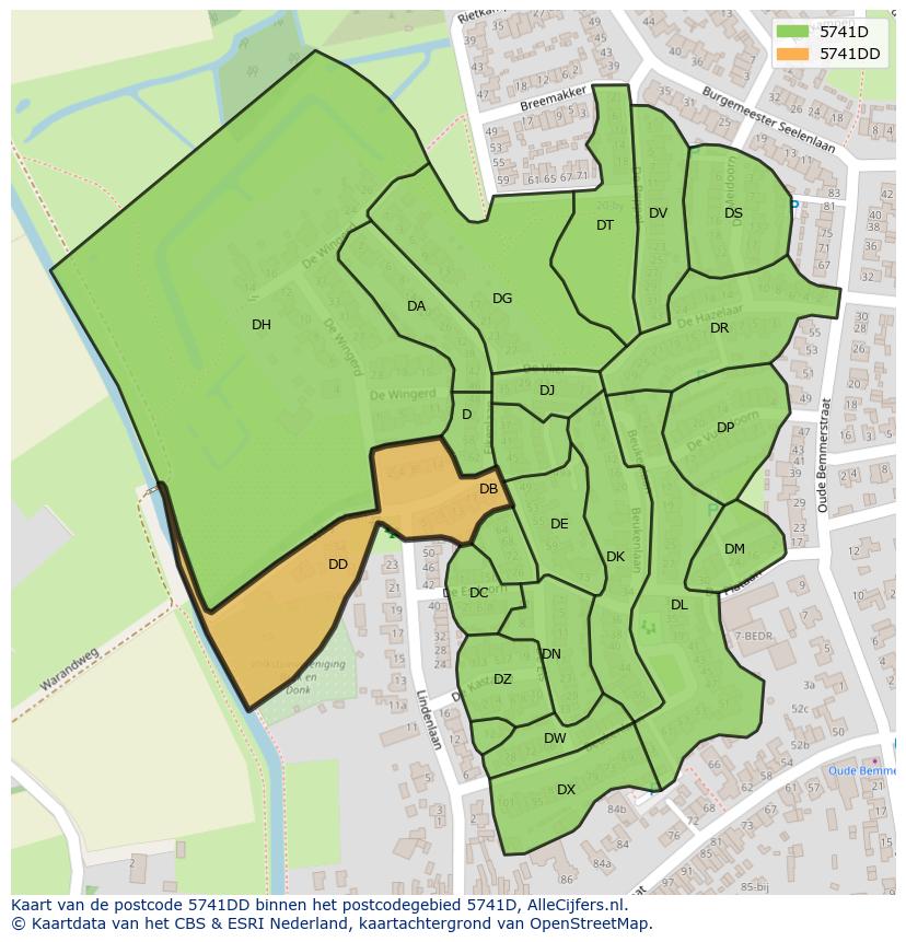 Afbeelding van het postcodegebied 5741 DD op de kaart.