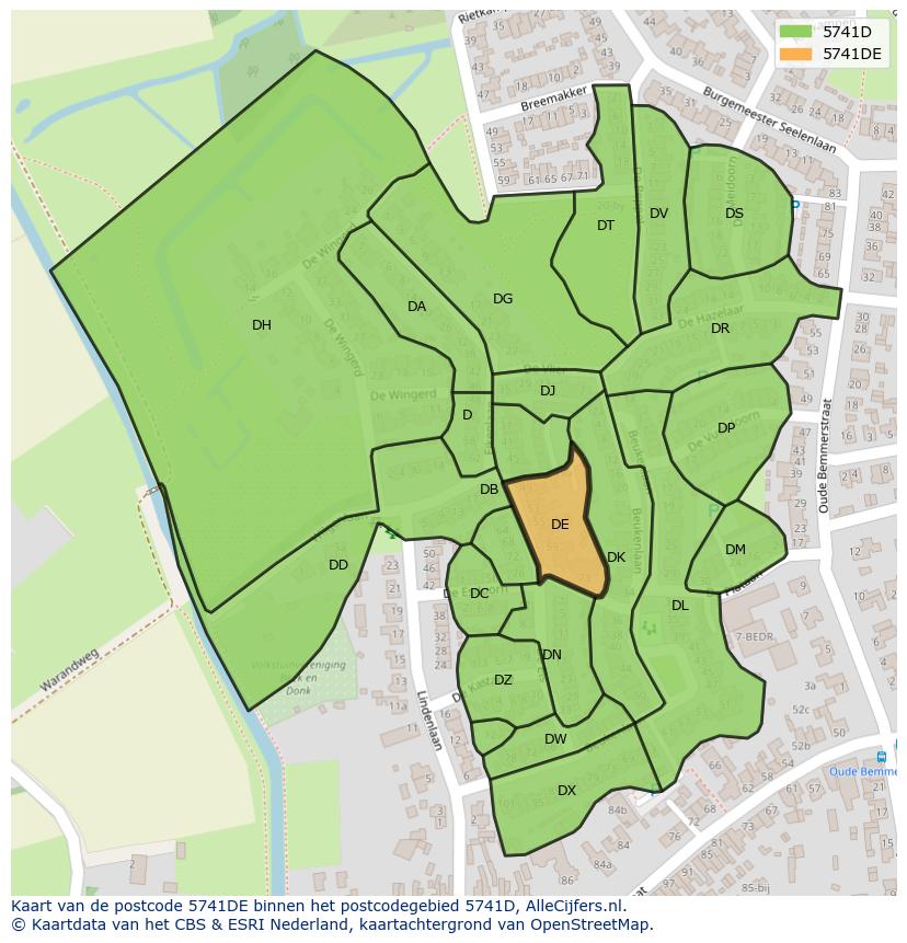 Afbeelding van het postcodegebied 5741 DE op de kaart.