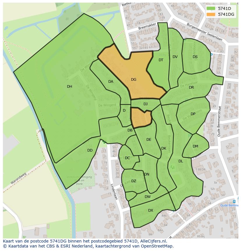 Afbeelding van het postcodegebied 5741 DG op de kaart.