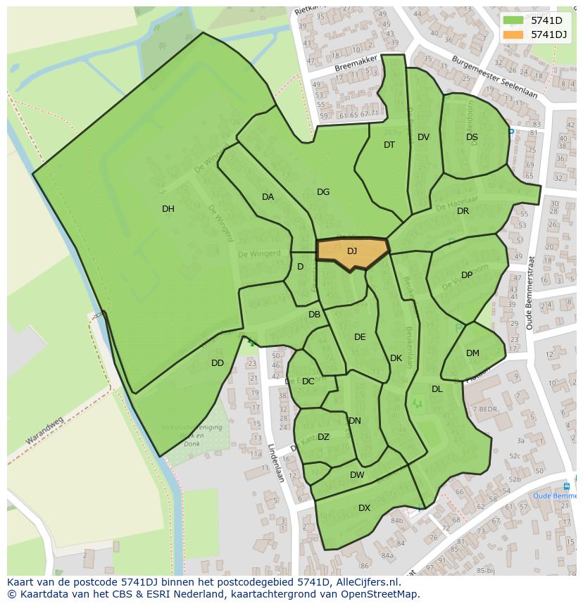 Afbeelding van het postcodegebied 5741 DJ op de kaart.