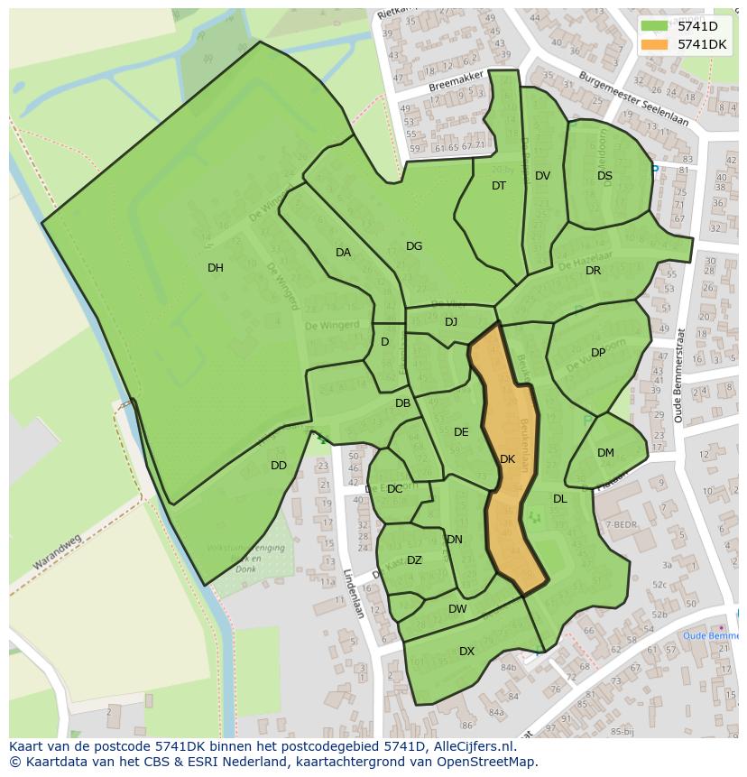 Afbeelding van het postcodegebied 5741 DK op de kaart.