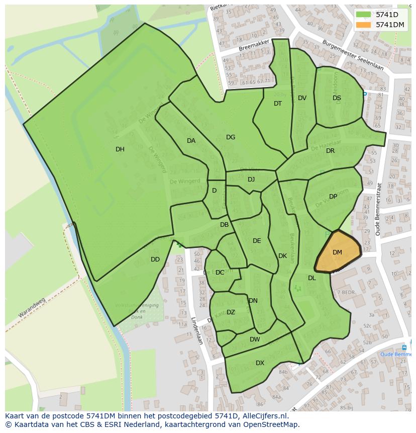 Afbeelding van het postcodegebied 5741 DM op de kaart.