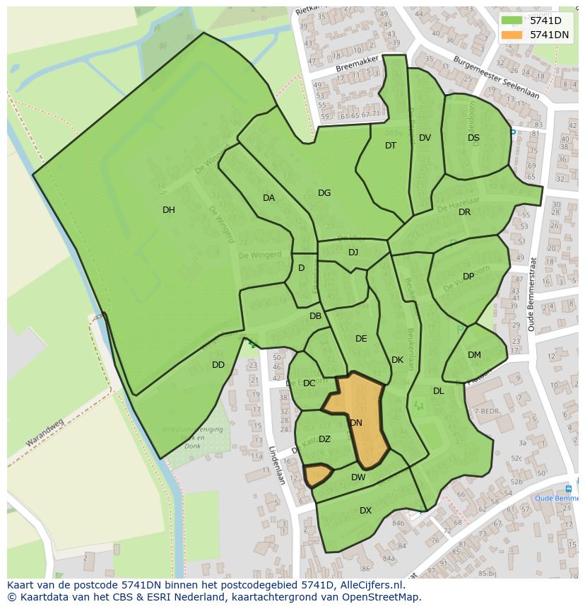 Afbeelding van het postcodegebied 5741 DN op de kaart.
