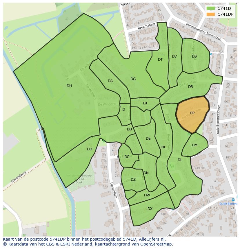 Afbeelding van het postcodegebied 5741 DP op de kaart.