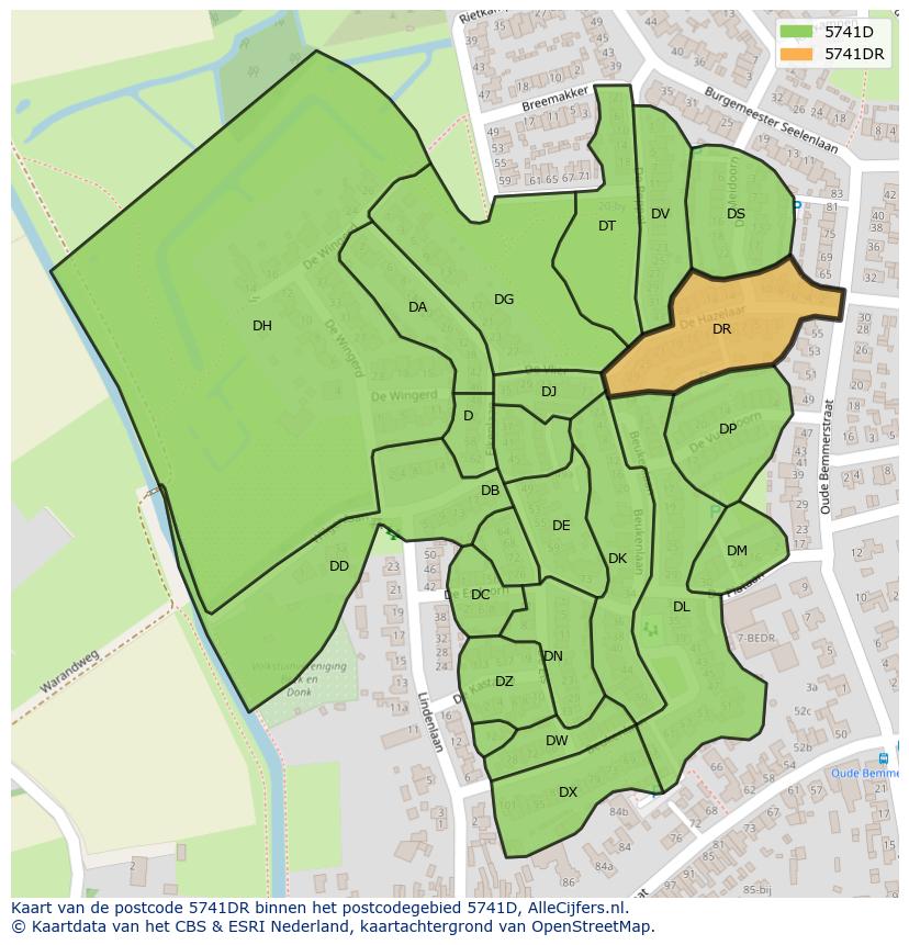 Afbeelding van het postcodegebied 5741 DR op de kaart.