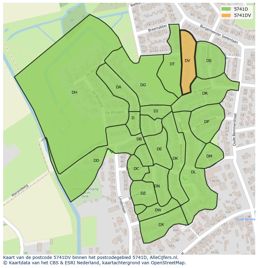 Afbeelding van het postcodegebied 5741 DV op de kaart.
