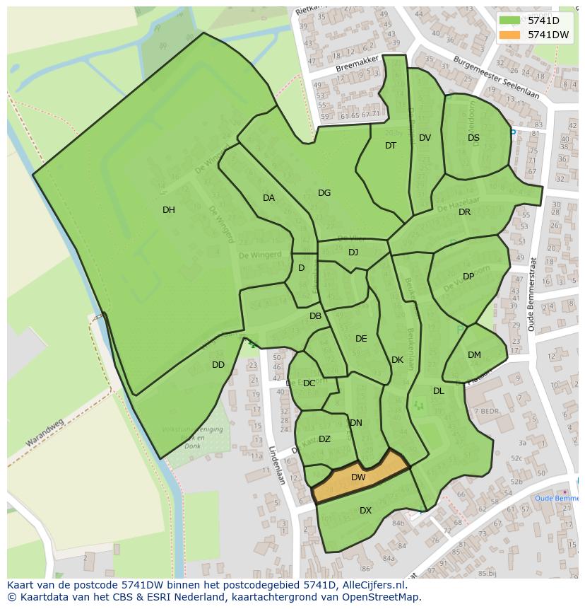 Afbeelding van het postcodegebied 5741 DW op de kaart.
