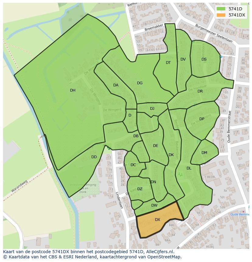 Afbeelding van het postcodegebied 5741 DX op de kaart.