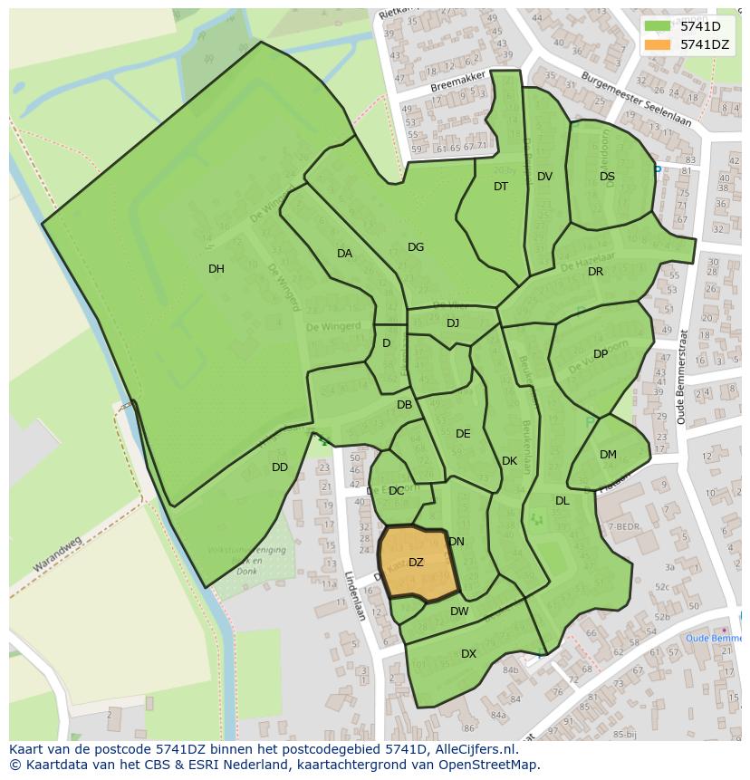 Afbeelding van het postcodegebied 5741 DZ op de kaart.