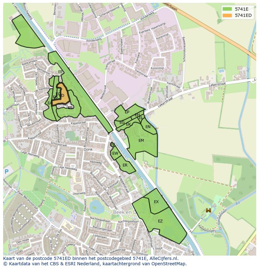 Afbeelding van het postcodegebied 5741 ED op de kaart.