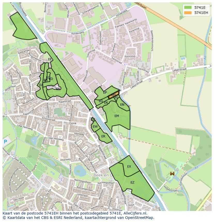 Afbeelding van het postcodegebied 5741 EH op de kaart.