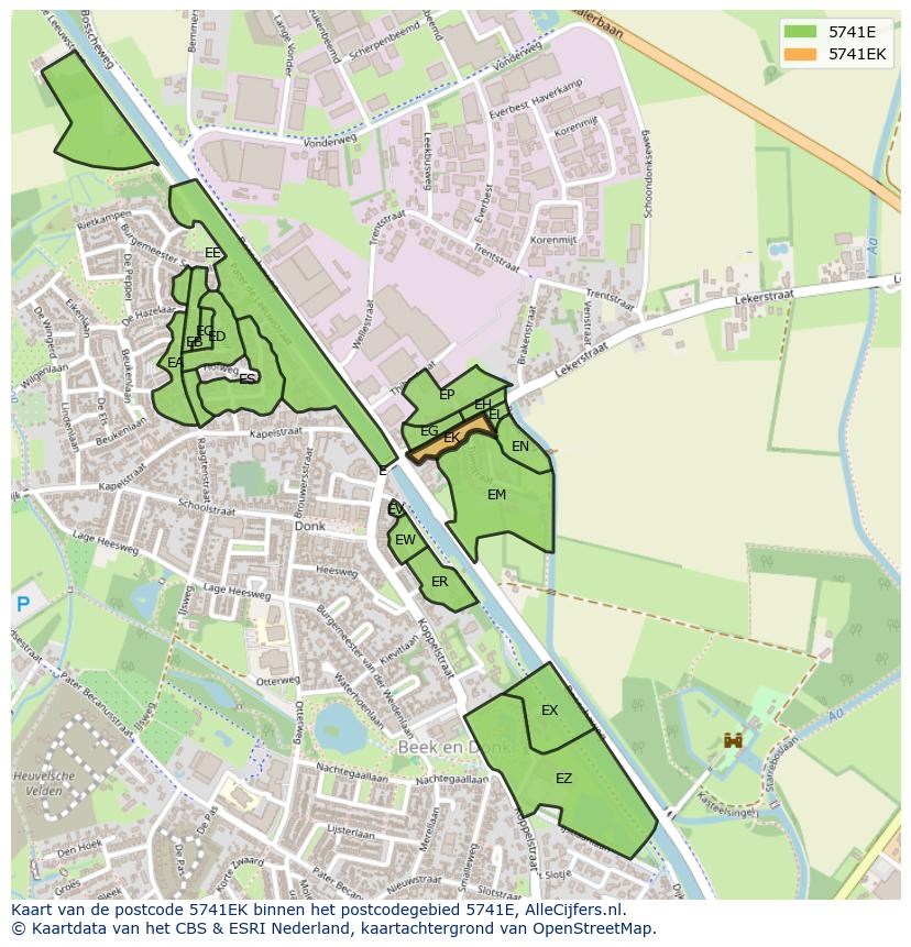 Afbeelding van het postcodegebied 5741 EK op de kaart.