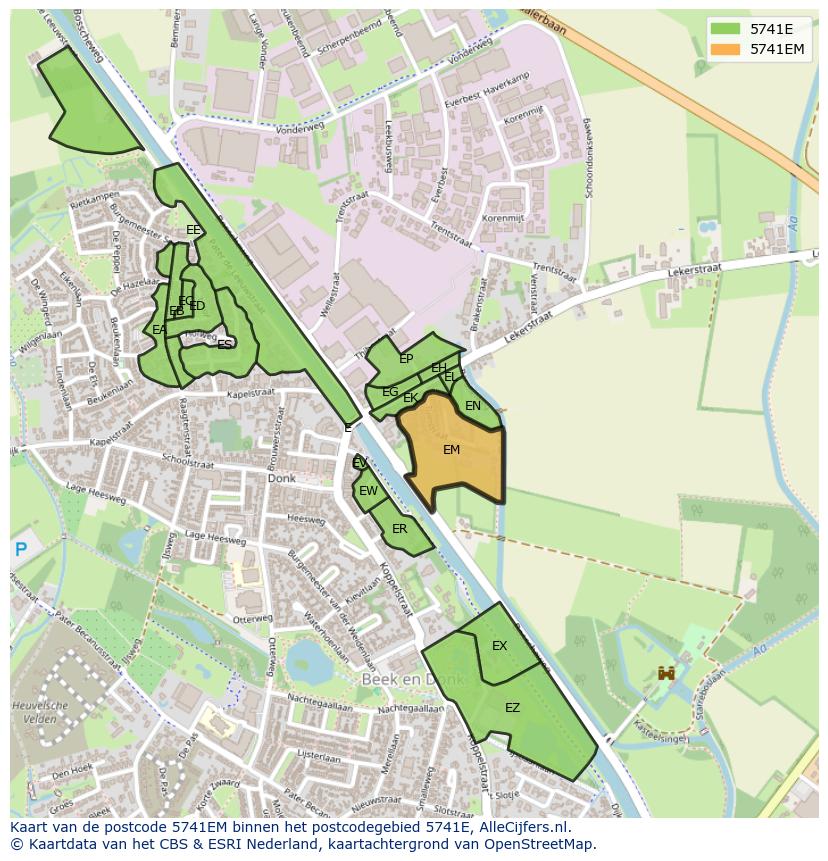 Afbeelding van het postcodegebied 5741 EM op de kaart.