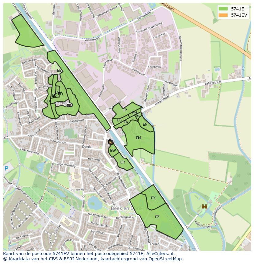 Afbeelding van het postcodegebied 5741 EV op de kaart.