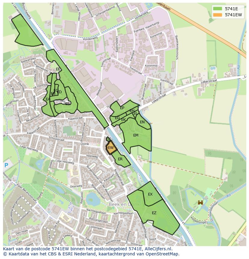 Afbeelding van het postcodegebied 5741 EW op de kaart.