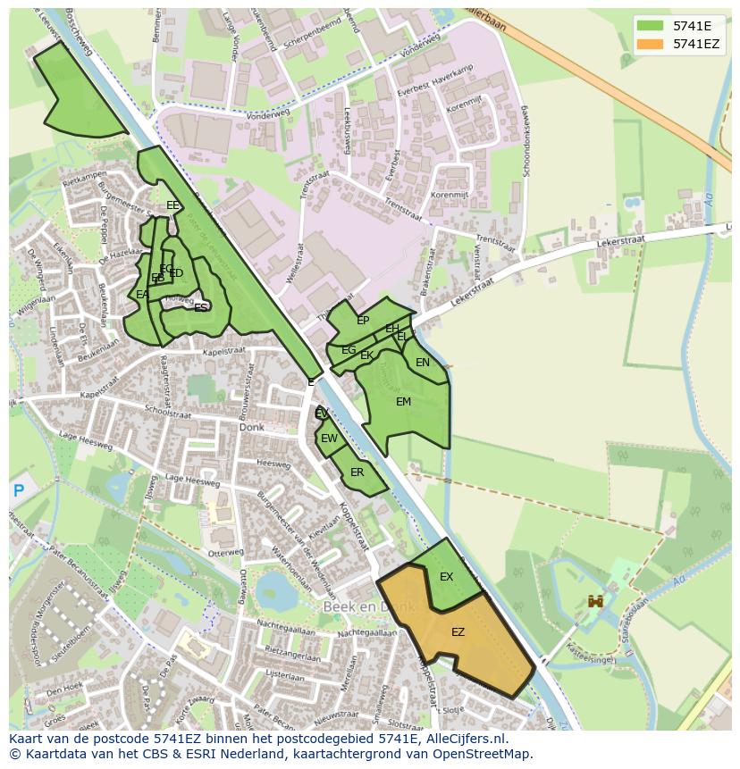 Afbeelding van het postcodegebied 5741 EZ op de kaart.