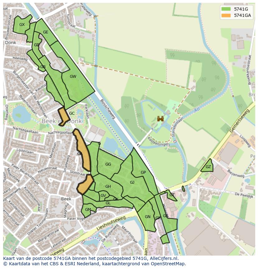 Afbeelding van het postcodegebied 5741 GA op de kaart.