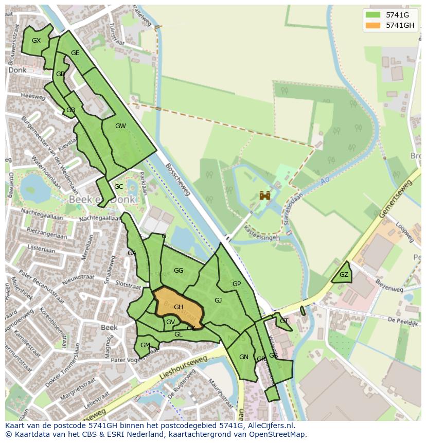 Afbeelding van het postcodegebied 5741 GH op de kaart.