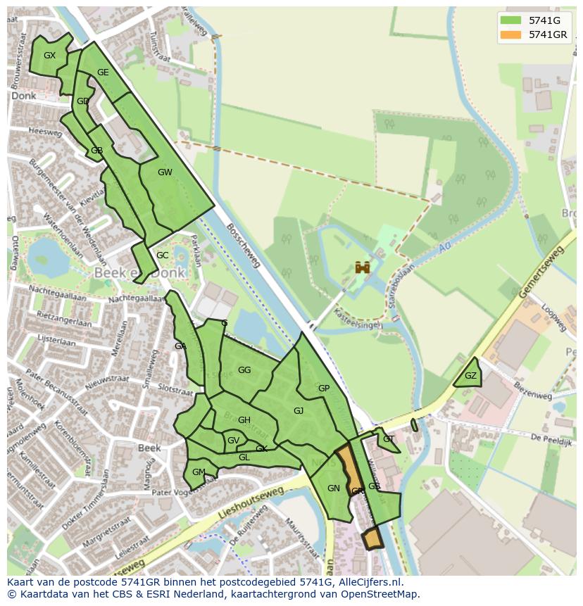 Afbeelding van het postcodegebied 5741 GR op de kaart.
