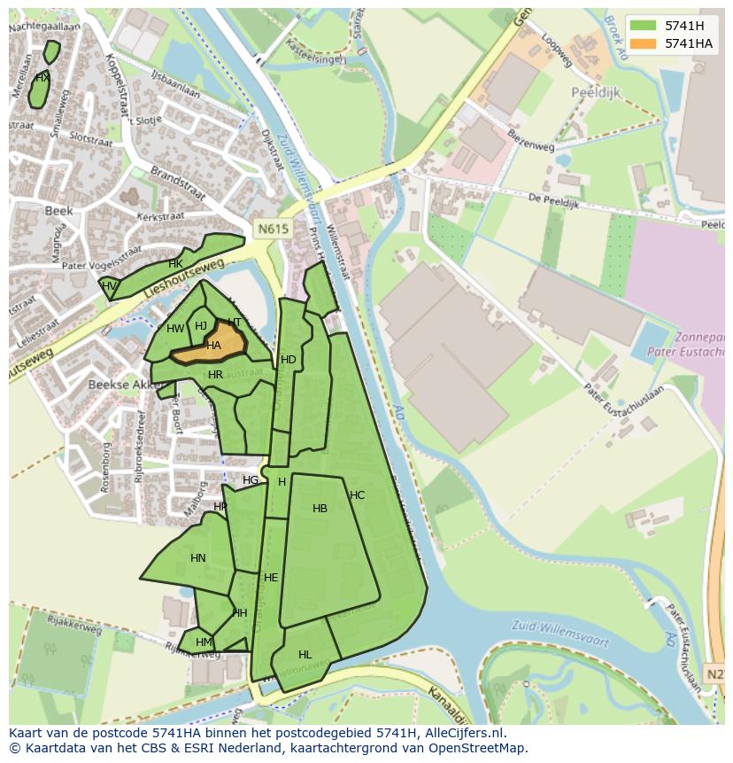 Afbeelding van het postcodegebied 5741 HA op de kaart.