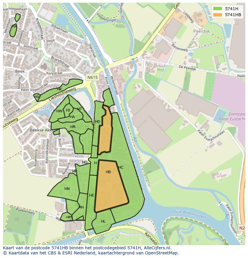 Afbeelding van het postcodegebied 5741 HB op de kaart.