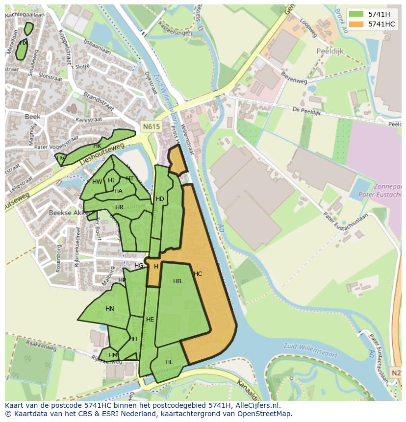 Afbeelding van het postcodegebied 5741 HC op de kaart.