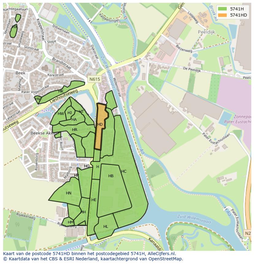 Afbeelding van het postcodegebied 5741 HD op de kaart.