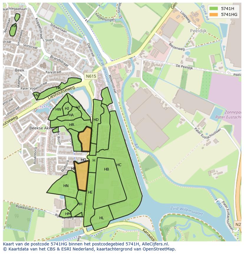 Afbeelding van het postcodegebied 5741 HG op de kaart.