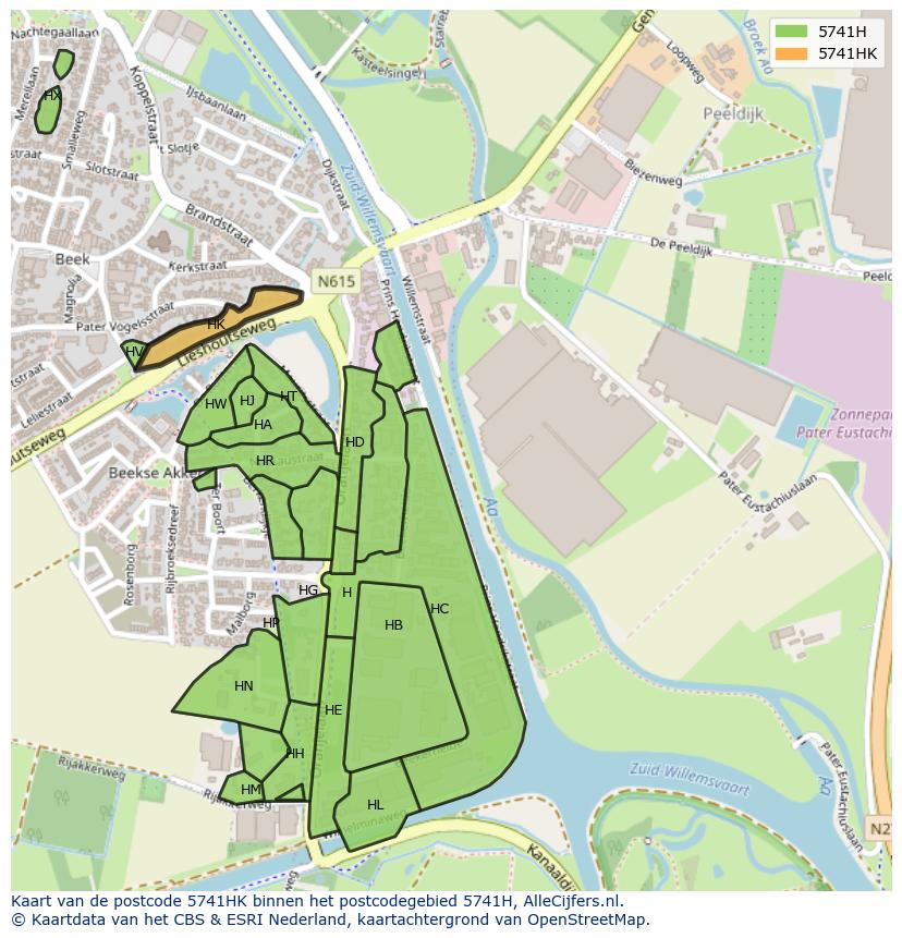 Afbeelding van het postcodegebied 5741 HK op de kaart.