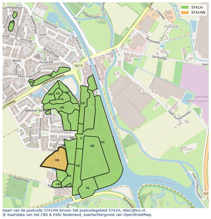 Afbeelding van het postcodegebied 5741 HN op de kaart.