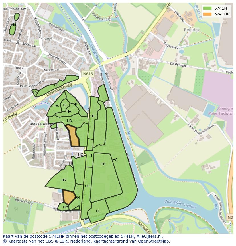Afbeelding van het postcodegebied 5741 HP op de kaart.