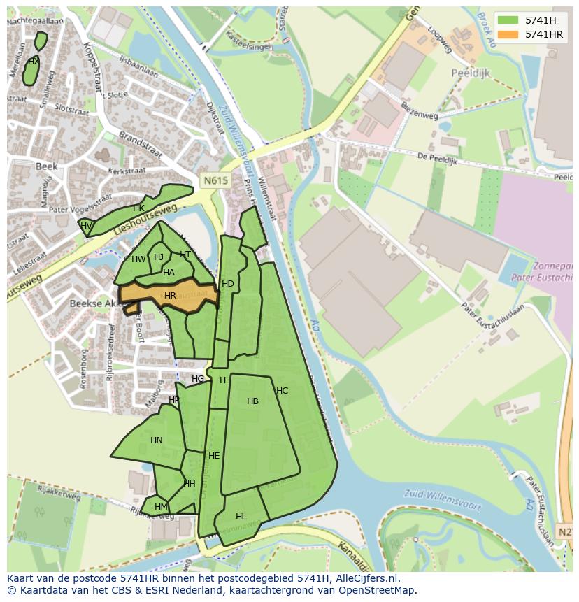 Afbeelding van het postcodegebied 5741 HR op de kaart.