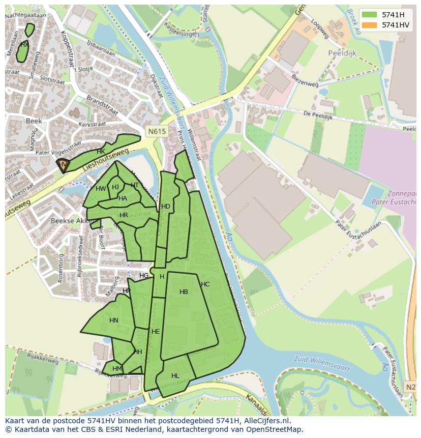 Afbeelding van het postcodegebied 5741 HV op de kaart.