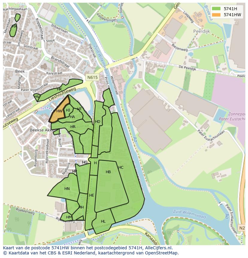 Afbeelding van het postcodegebied 5741 HW op de kaart.