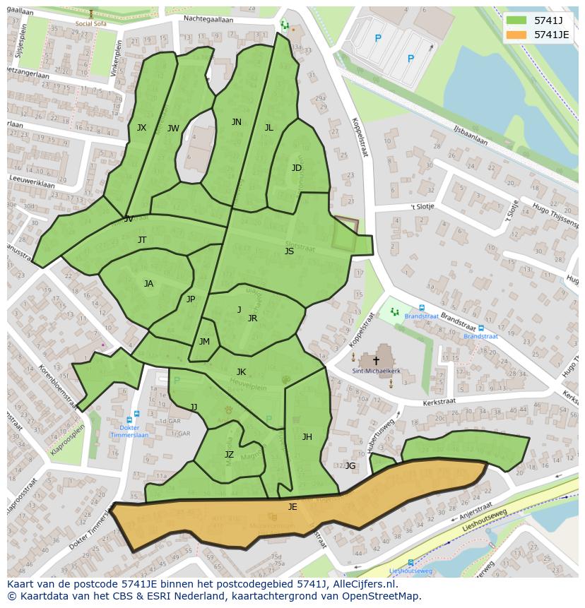 Afbeelding van het postcodegebied 5741 JE op de kaart.