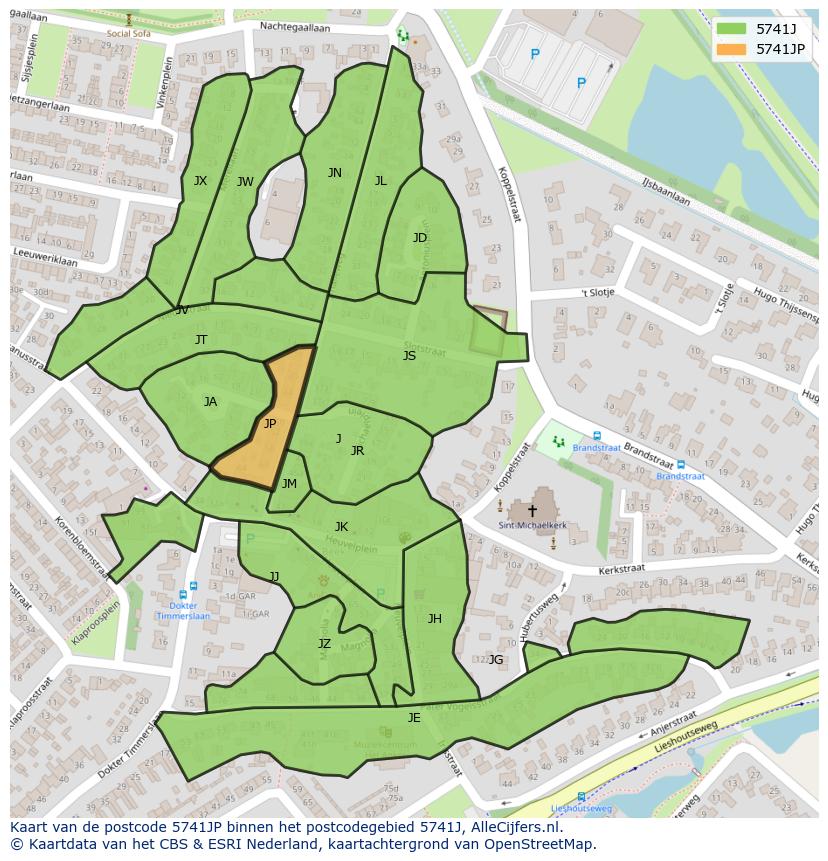 Afbeelding van het postcodegebied 5741 JP op de kaart.