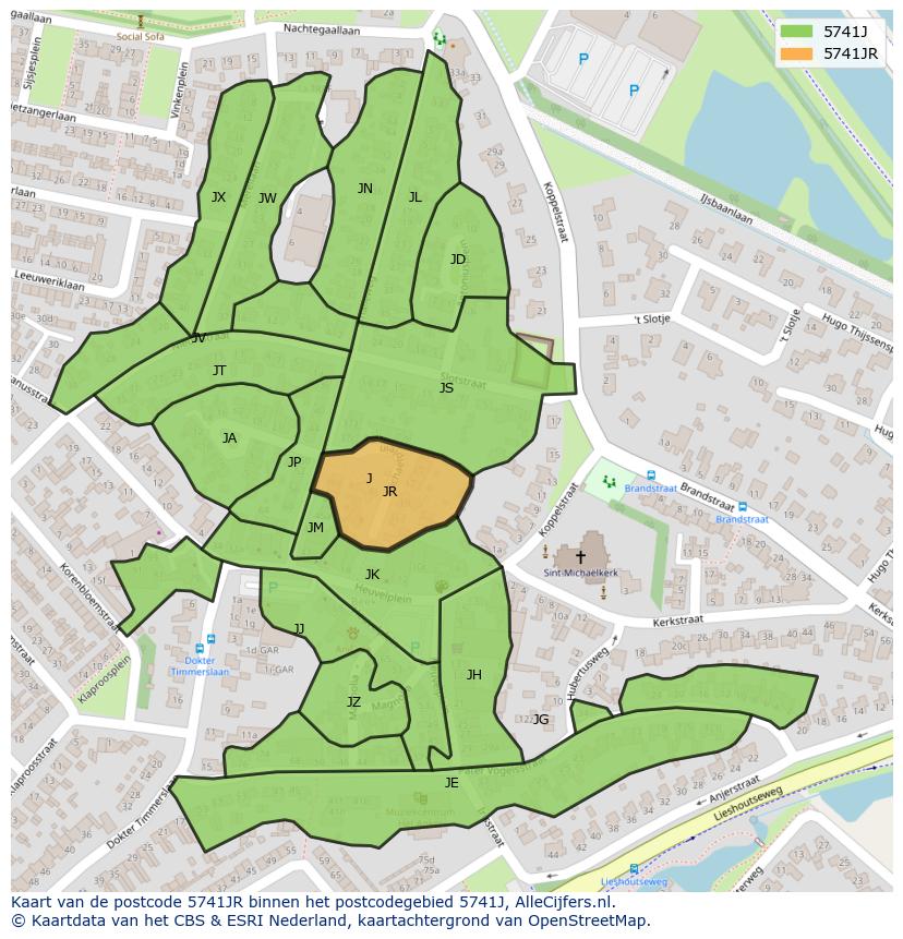 Afbeelding van het postcodegebied 5741 JR op de kaart.