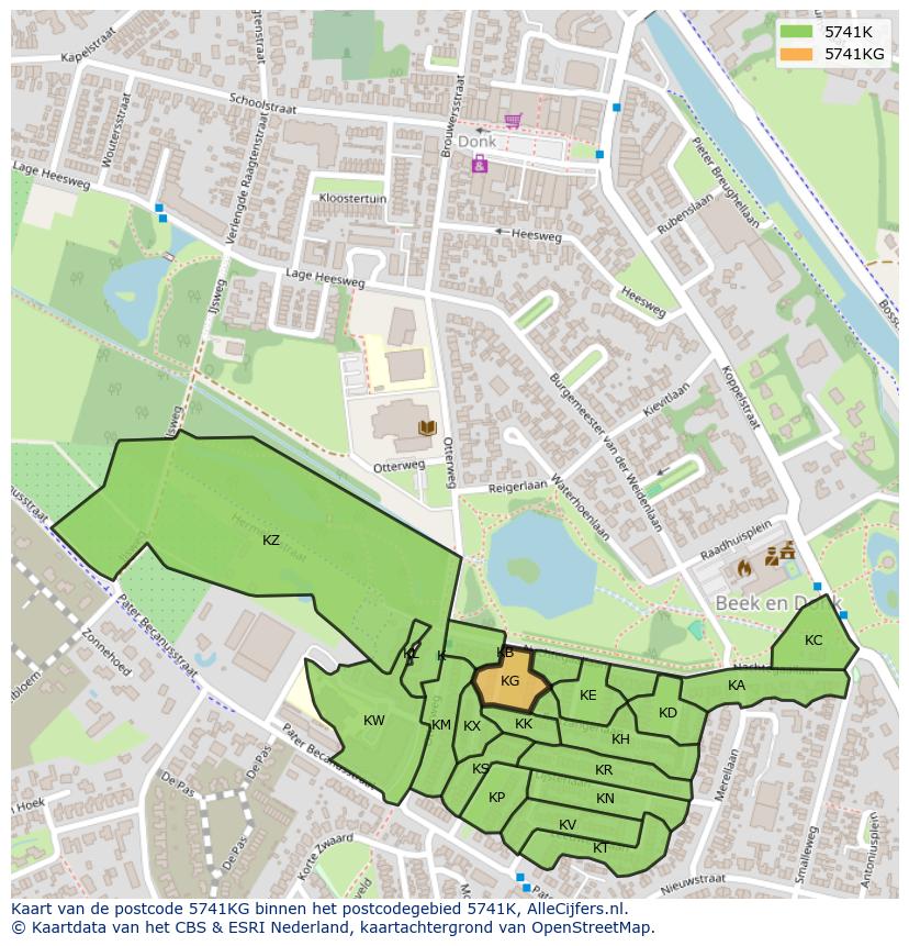 Afbeelding van het postcodegebied 5741 KG op de kaart.