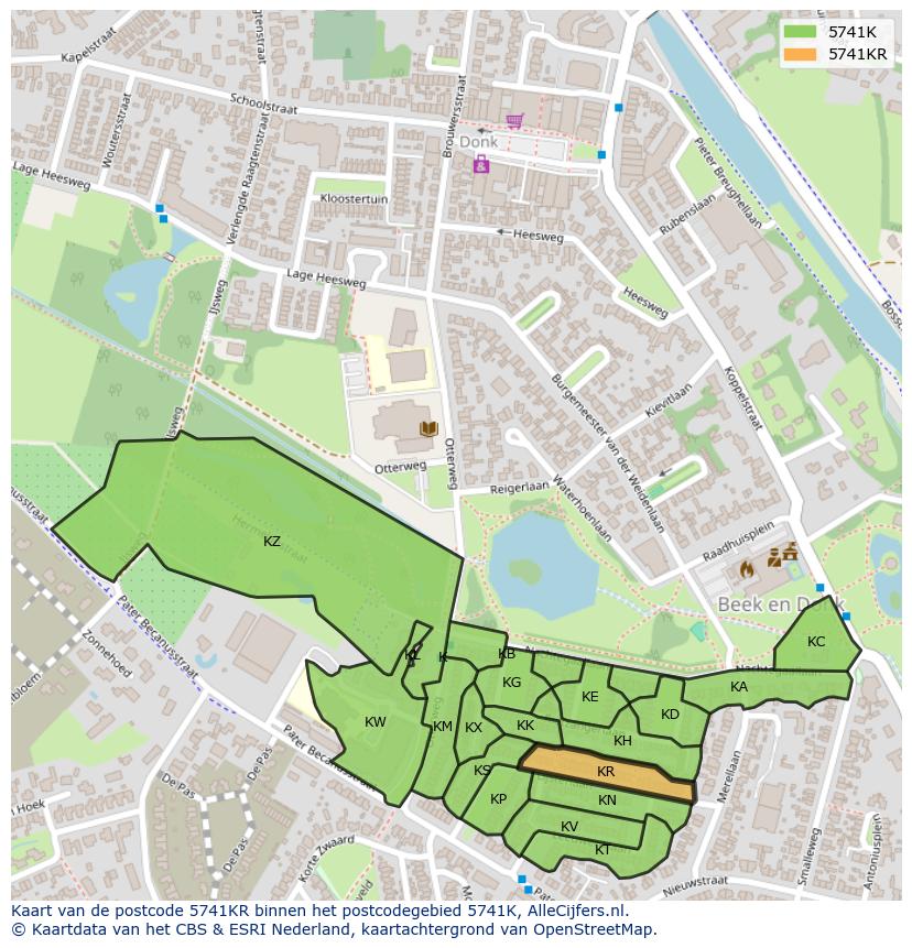 Afbeelding van het postcodegebied 5741 KR op de kaart.