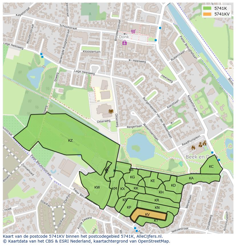 Afbeelding van het postcodegebied 5741 KV op de kaart.