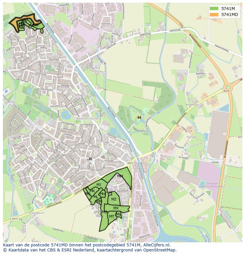 Afbeelding van het postcodegebied 5741 MD op de kaart.