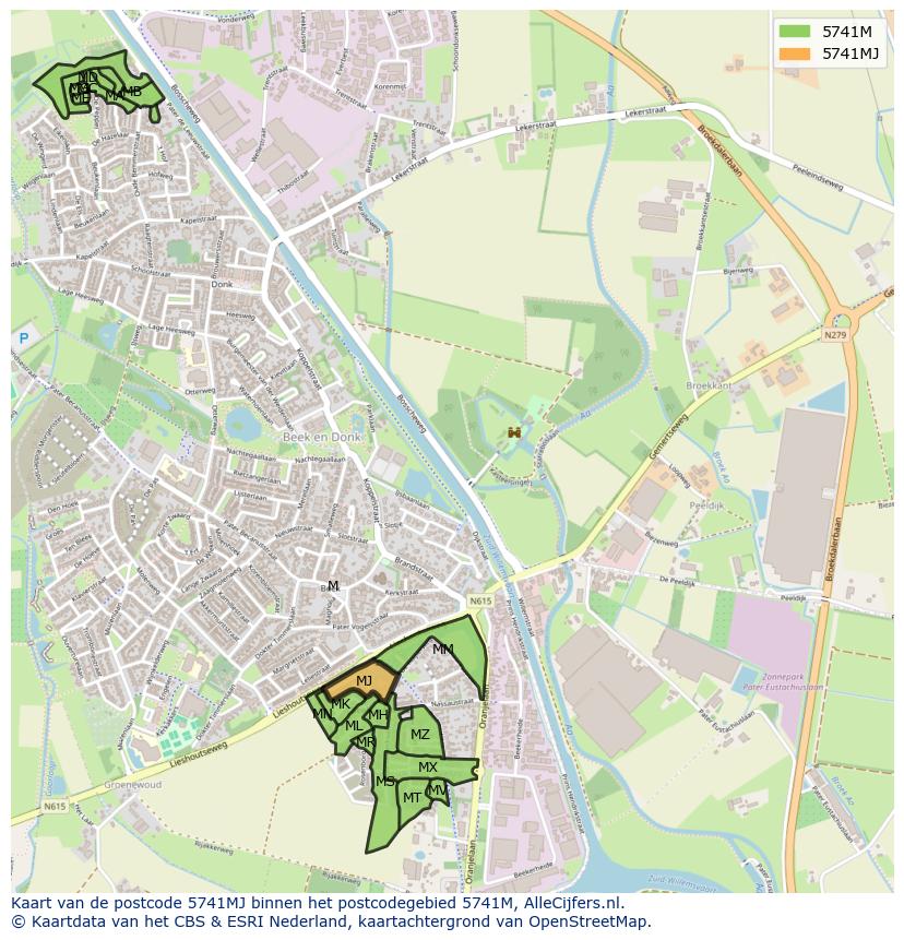 Afbeelding van het postcodegebied 5741 MJ op de kaart.