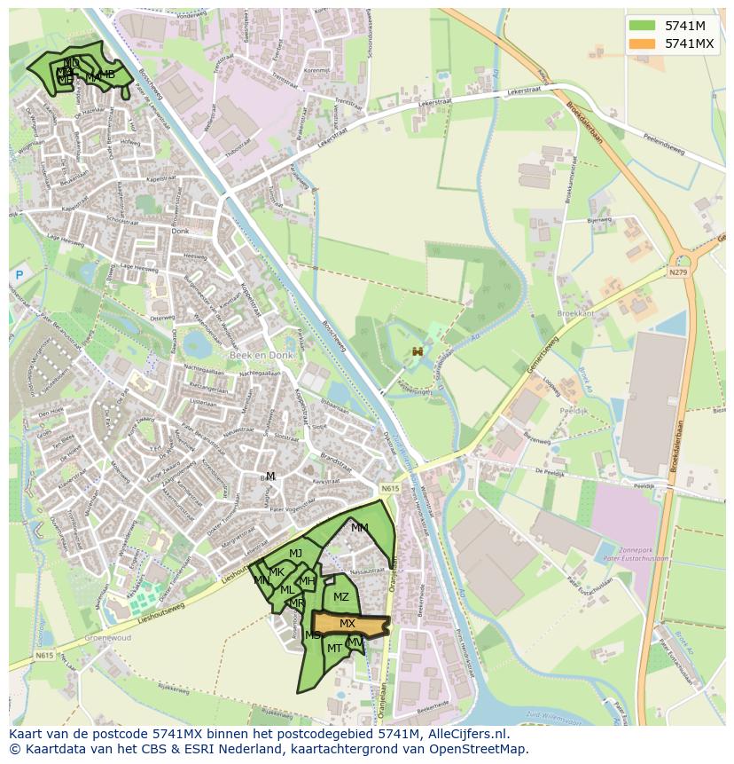 Afbeelding van het postcodegebied 5741 MX op de kaart.