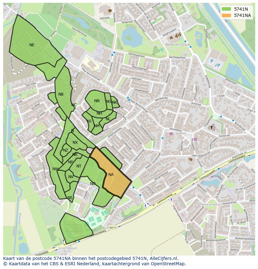 Afbeelding van het postcodegebied 5741 NA op de kaart.