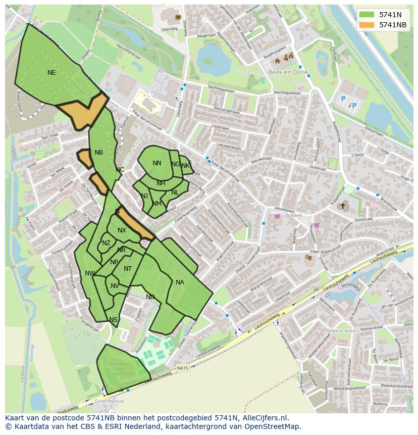Afbeelding van het postcodegebied 5741 NB op de kaart.