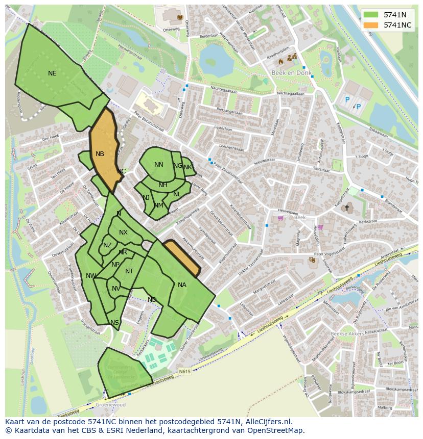 Afbeelding van het postcodegebied 5741 NC op de kaart.