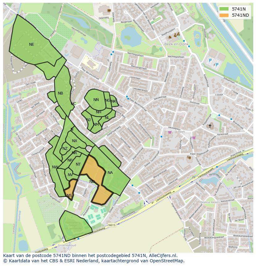 Afbeelding van het postcodegebied 5741 ND op de kaart.